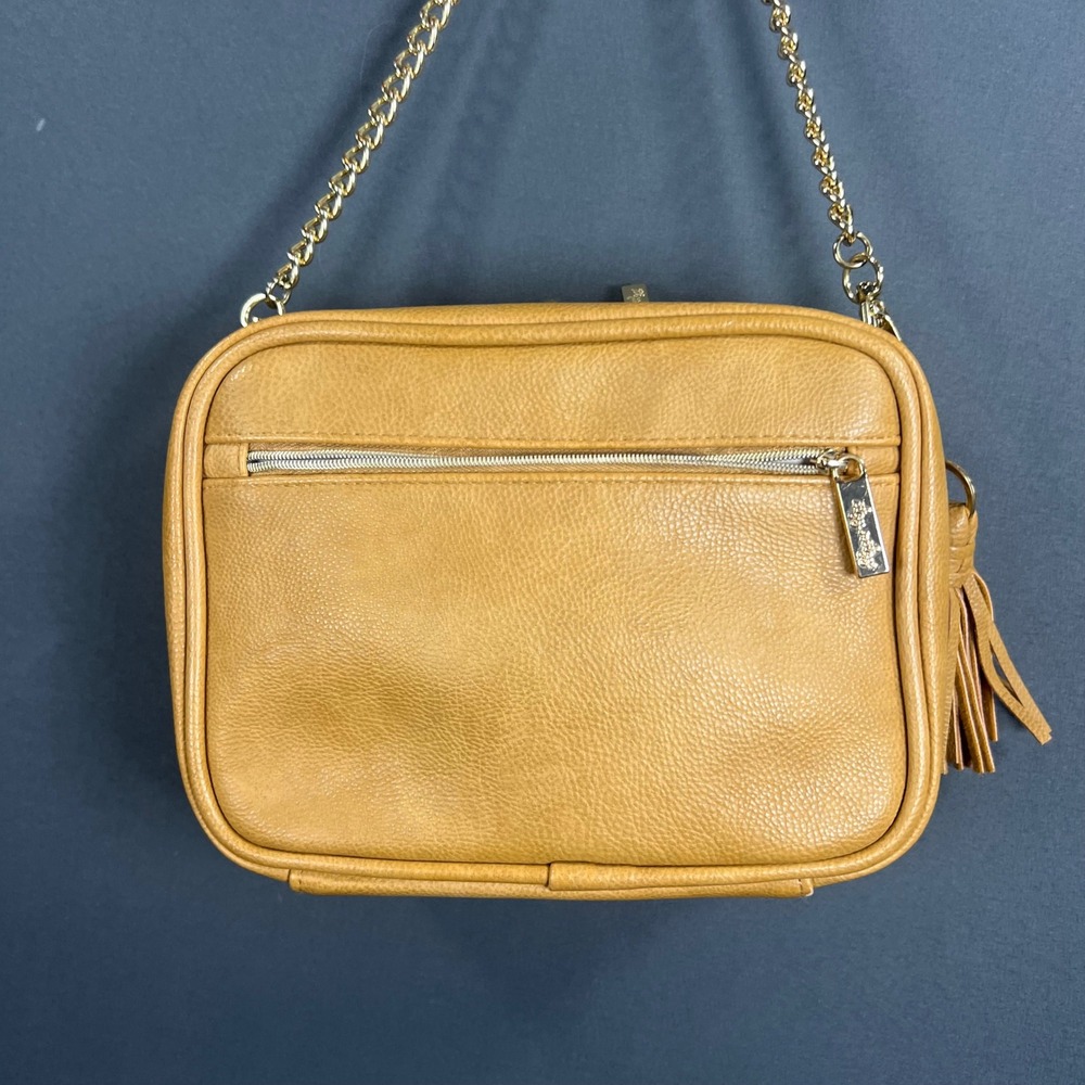 Itzy Ritzy Mustard Yellow Studded Crossbody Bag Tassel Camera Bag Gold Chain - Picture 10 of 16